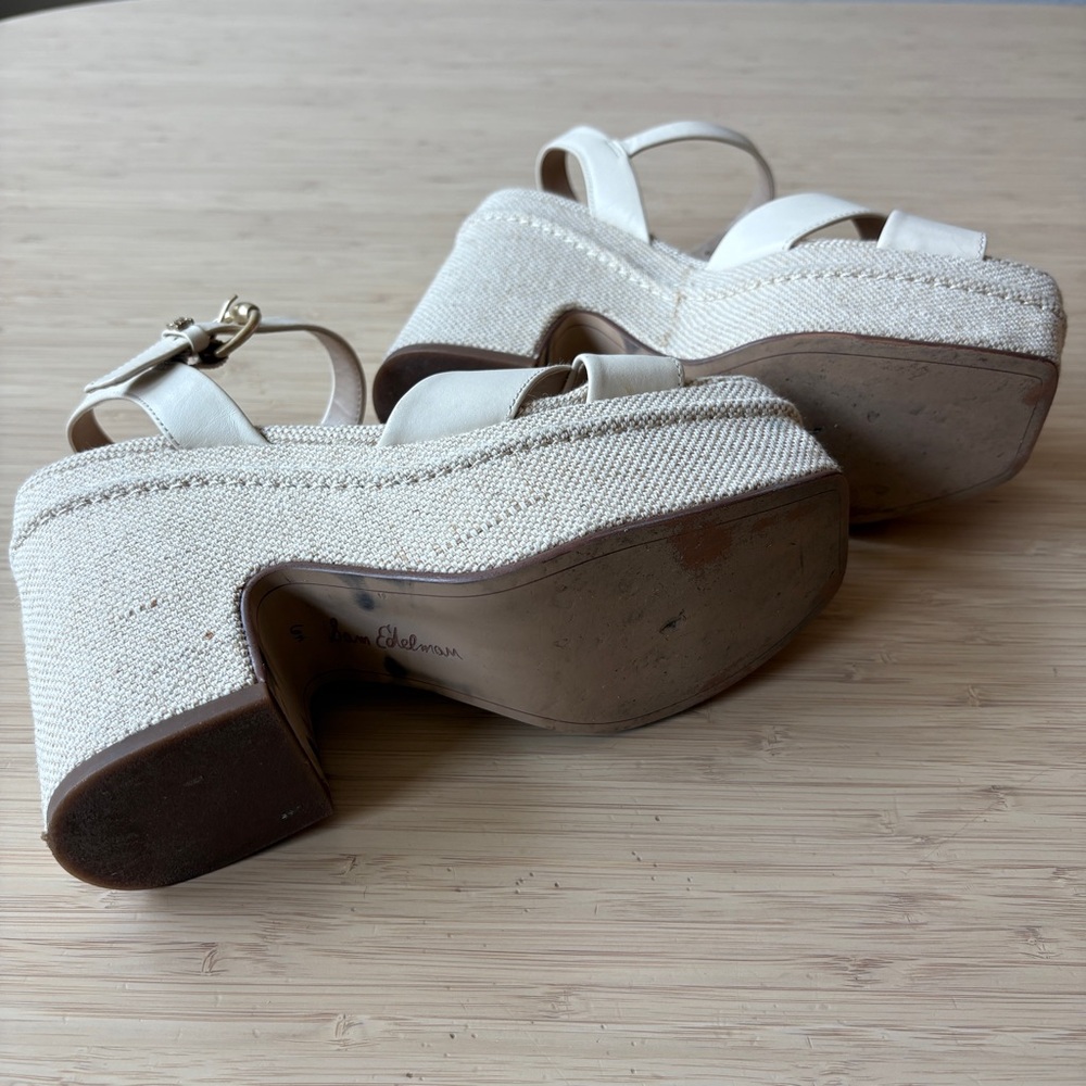 Elegant Cream Wedge Platform Sandals - Picture 5 of 5